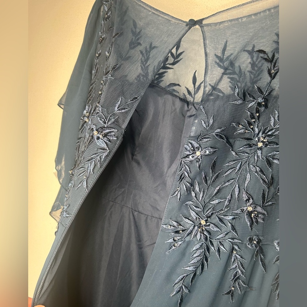 Azazie Fatiola Navy A-Line Boatneck sequins Chiffon bridesmaids dress size 14 - Picture 11 of 16